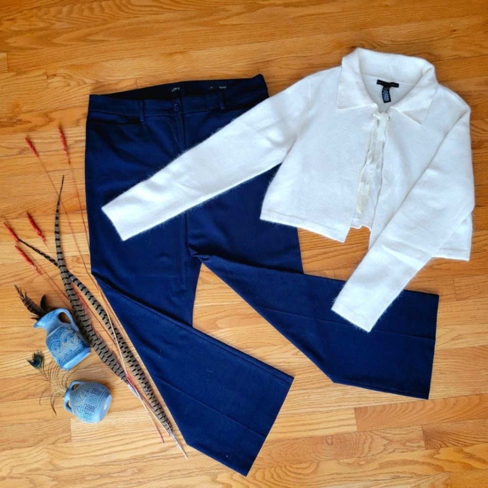 LOFT Navy houndstooth check trousers 14 short